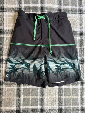 Under Armour Black Green Palm Board Shorts Swim Trunks M